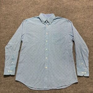 Charleston Thread Mens Button Down Shirt L Blue Pink Checkered Dot Long Sleeve‎